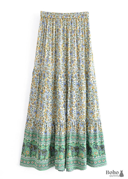 Boho Skirts in Esme Flower in Green For Women